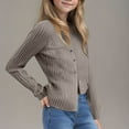 thumbnail image 4 of Girls Solid Color Knit Cardigan, Long Sleeve Button Down School Cardigan for Kids Khaki XL, 4 of 5