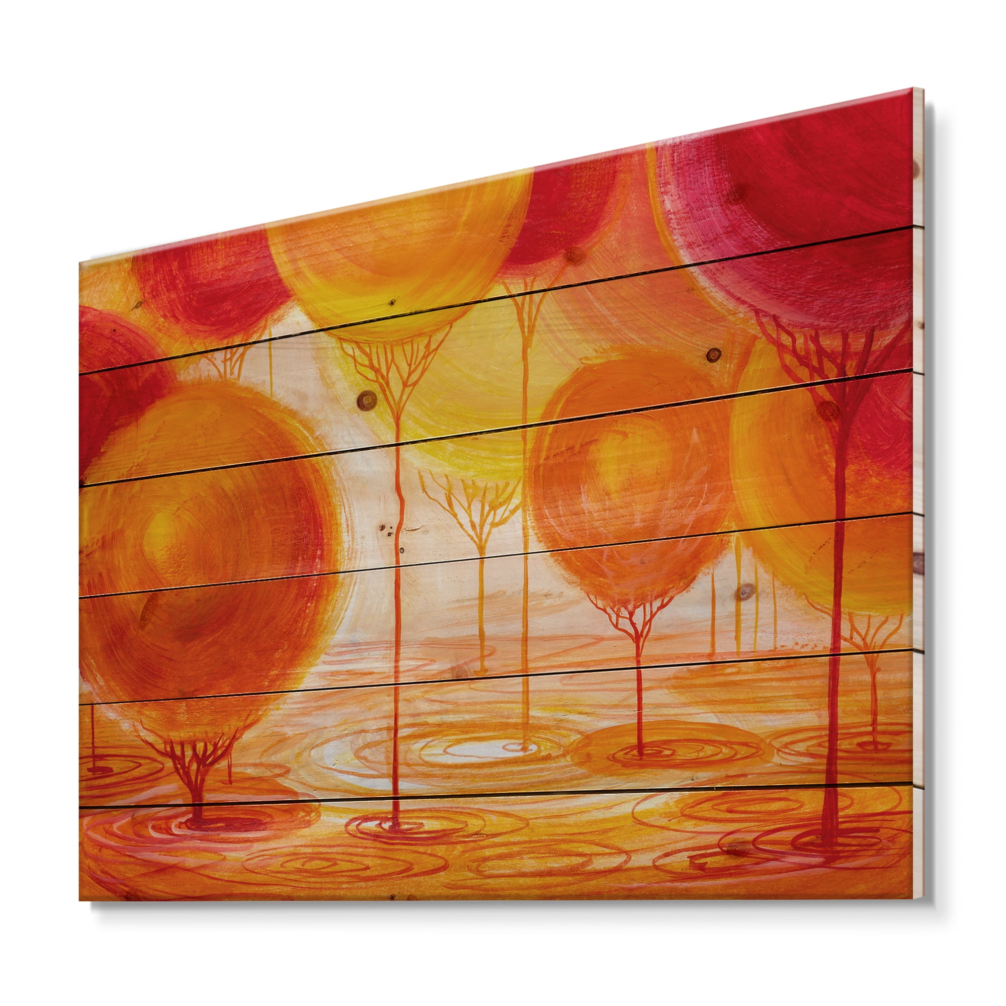 Designart 'Ornamental Colourful Trees II' Modern Print on Natural Pine Wood