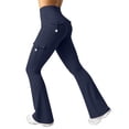 thumbnail image 2 of Lumtrix Women Workout Flare Leggings with Pockets Yoga Pants High Waisted Tummy Control Cargo Leggings Navy L, 2 of 6