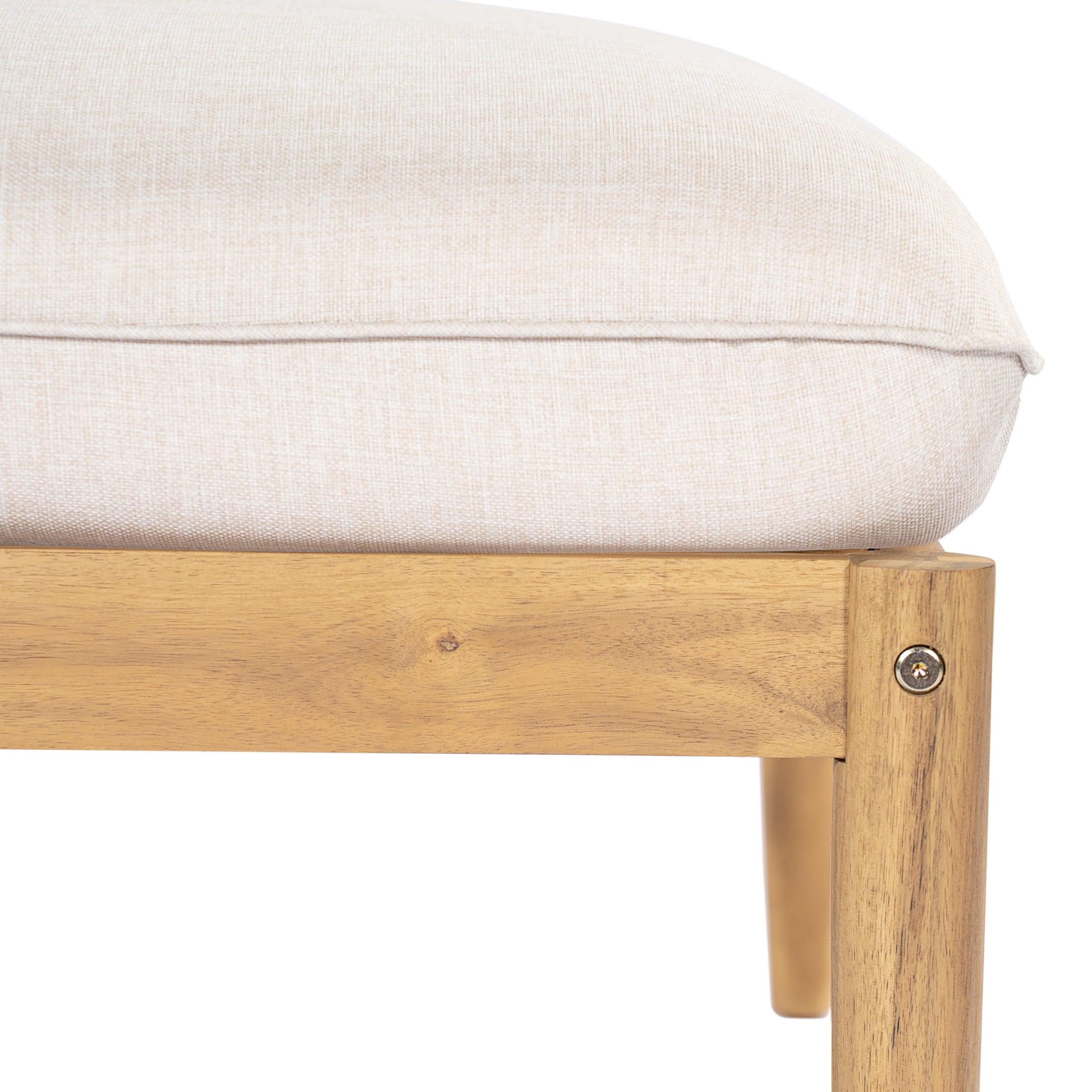 Christopher Knight Home 30" Outdoor Acacia Wood Ottoman, Light Teak Finish Patio Footrest with Beige Cushion