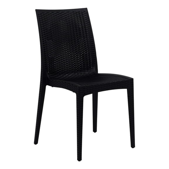 LeisureMod Modern Weave Mace Indoor Outdoor Dining Chair in Black