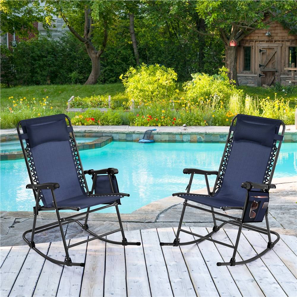 Renwick Outdoor Foldable Rocking Chair with Headrest Pillow, Beige
