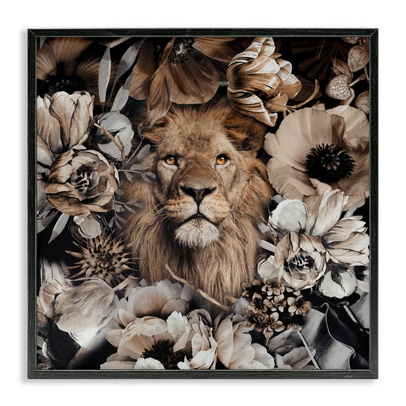 Stupell Industries Mixed Flowers & Lion Plants & Flowers Painting Black Framed Art Print Wall Art, 12 x 12