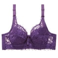 thumbnail image 1 of Grofry Plus Size Solid Color Floral Lace Sexy Bra Women Underwired Brassiere&nbsp;Underwear Purple 44/100, 1 of 6