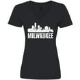 thumbnail image 3 of Inktastic Milwaukee Skyline Grunge Women's V-Neck T-Shirt, 3 of 5