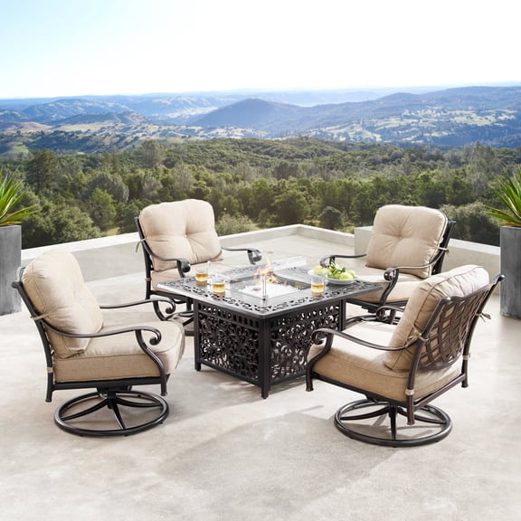 Oakland Living Finland Mayan Aluminum 5 Piece Propane Fire Pit Chat Set