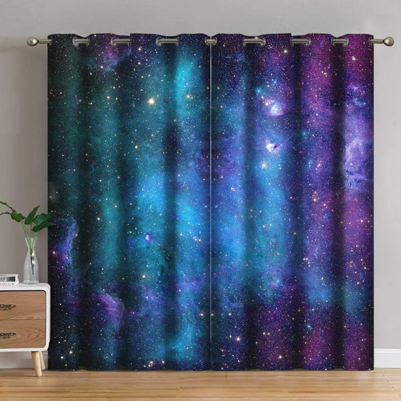 Jekeno Galaxy Blackout Curtains Outer Space Nebula Universe Starry Sky Night Print Grommet Window Drapes 2 Panel Set, 52""x63""