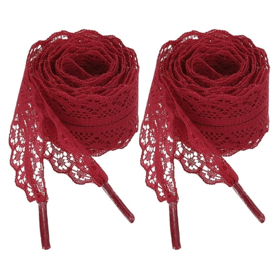 2 Pairs Flat Laces Shoelaces, 2.2CM Wide 160CM Length Lacy Shoe Laces, Wine Red