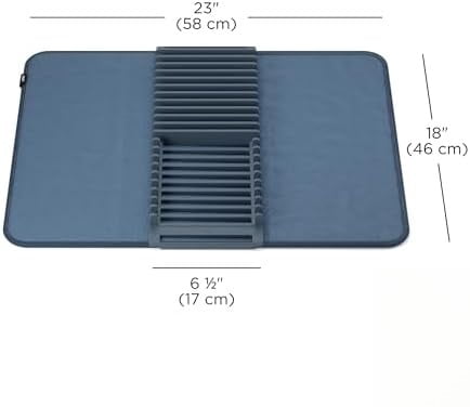 Udry Dish Rack and Microfiber Drying Mat – Space-Saving Design Folds Up for Easy Storage, Basic Rack, Slate Blue