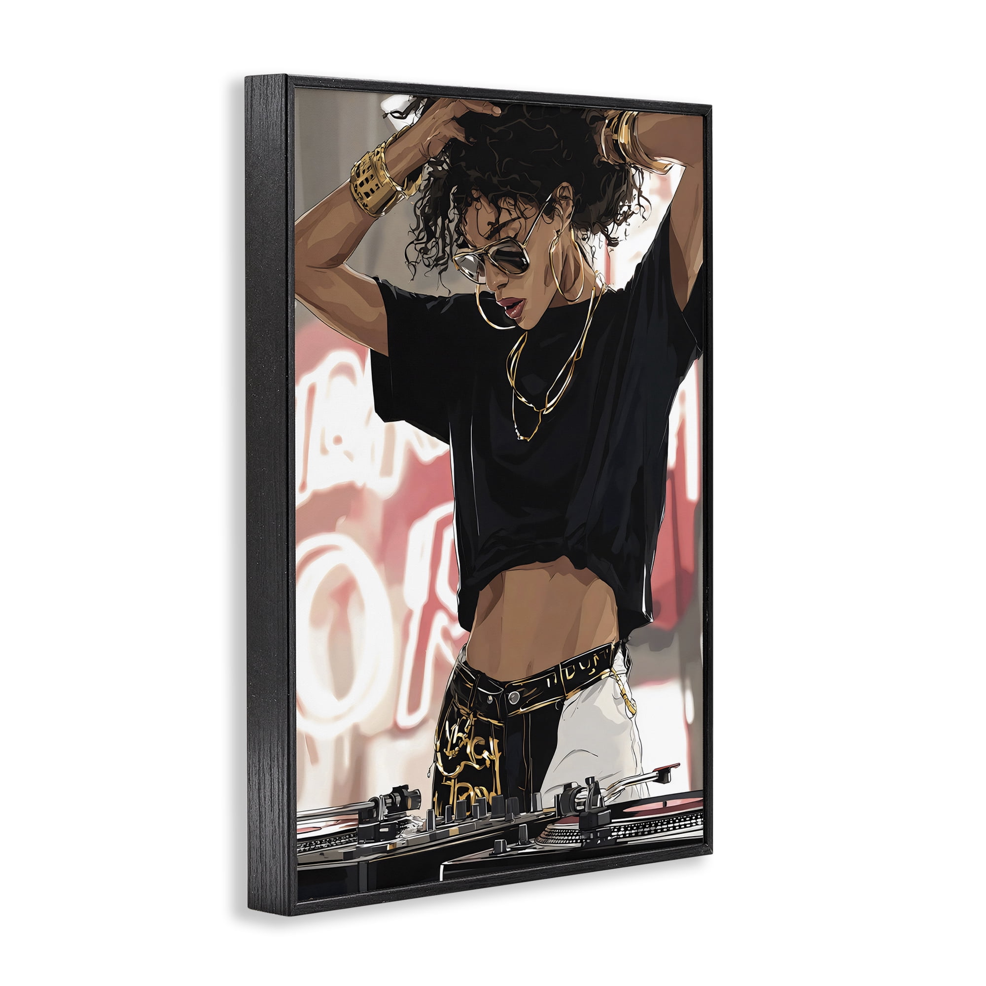 Stupell Industries Trendy Female DJ Musician Black Framed Giclee Art, design by Franklyn Gregory