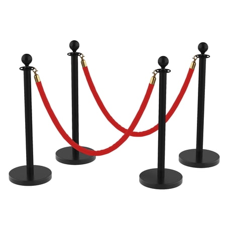 Stainless Steel Stanchions 4-Post Crowd Control Barrier with Retractable Belt & Velvet Rope for Events