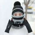 thumbnail image 4 of ZOELNIC 4PCS Women Beanie Hat Pom Scarf Mask Knitted Touch Screen Gloves Set Winter Warm Outdoor Hat, Black, 4 of 5