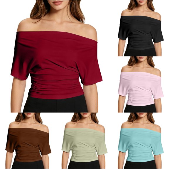 RUTAYY Women's T-Shirt Solid Color Summer Asymmetrical Waistband Short Sleeve Tee Shirts Warm Weather Breathable Trendy Vacation Tees