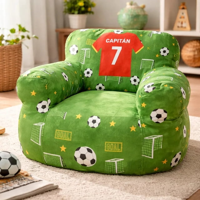 Puff Coprire Sillon Infantil 3 a 10 Años Futbol Mundial Verde para niño