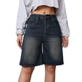 thumbnail image 2 of Bermuda Jean Shorts for Women High Waisted Denim Shorts Knee Length Cutoff Loose Fit Long Shorts Blue XL, 2 of 9