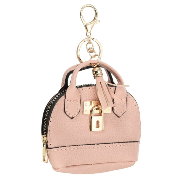 Uxcell Mini Tote Bag Keychain, 1 Pcs Cute Coin Purse Keychain PU Leather, Pink
