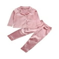 thumbnail image 1 of Ensemble de Pyjamas en Satin de Soie pour Enfants 2 Pcs Unisexes Haut à Manches Longues Col Rabattu Pantalon Taille Élastique, 1 of 7