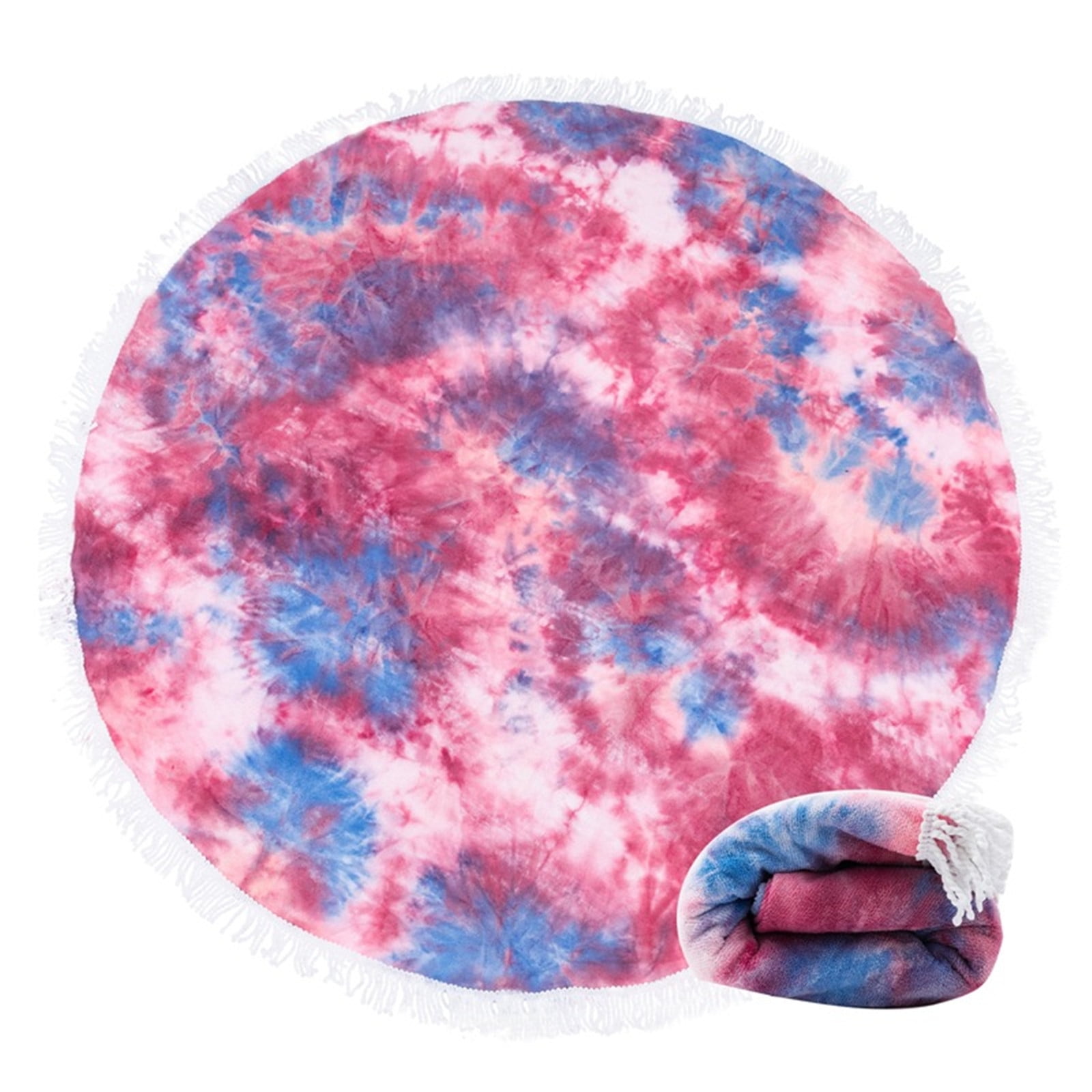 FastXmas Microfiber Round Beach Towel, 61" Colorful Tie Dye Double-Sided Beach Blanket with Tassels, Sand Free Lightweight Circle Bath Towels Quick Dry Water Absorbent Pool Towel Soft Picnic Mat