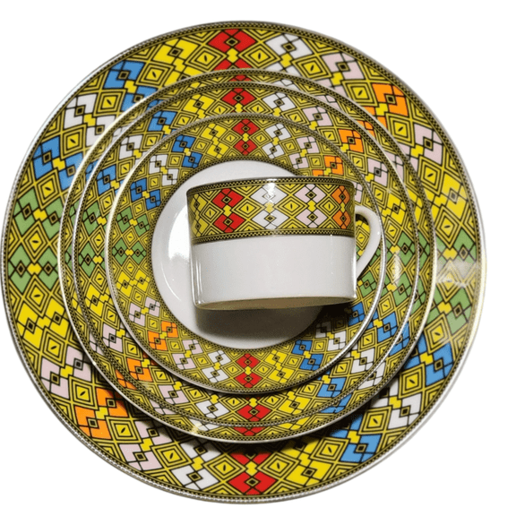 Etege Ethiopia- 20 Pcs Dinnerware Sets for 4, Plates and Bowls Set, Stoneware Tableware Dishwasher Microwave Safe, bright colors