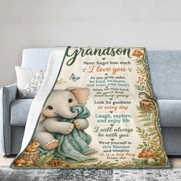 Grandson Blanket Gift Throw Blanket Cozy Soft Elephant Inspirational Gift from Grandma Grandpa Decor 50x40
