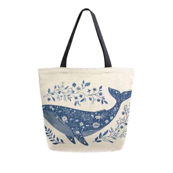 DIXRUYEE Tote Bag Women Weekender Travel Bag Shoulder Handbag Flower - Decorated Whale Art Printed