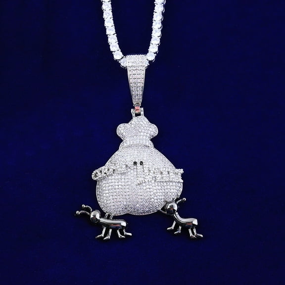 Heyoubi Iced Out Ant Money Bag Necklace Pendant for Men Micro Pave Real Gold Plated Hip Hop Jewelry