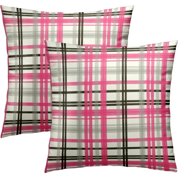 Pink Black Plaid Pillow Covers 18X18 Inch Spring Season Colorful Buffalo Check Valentines Day Decorative Couch Pillow Cases Set of 2 for Living Room Bedroom Home Decor