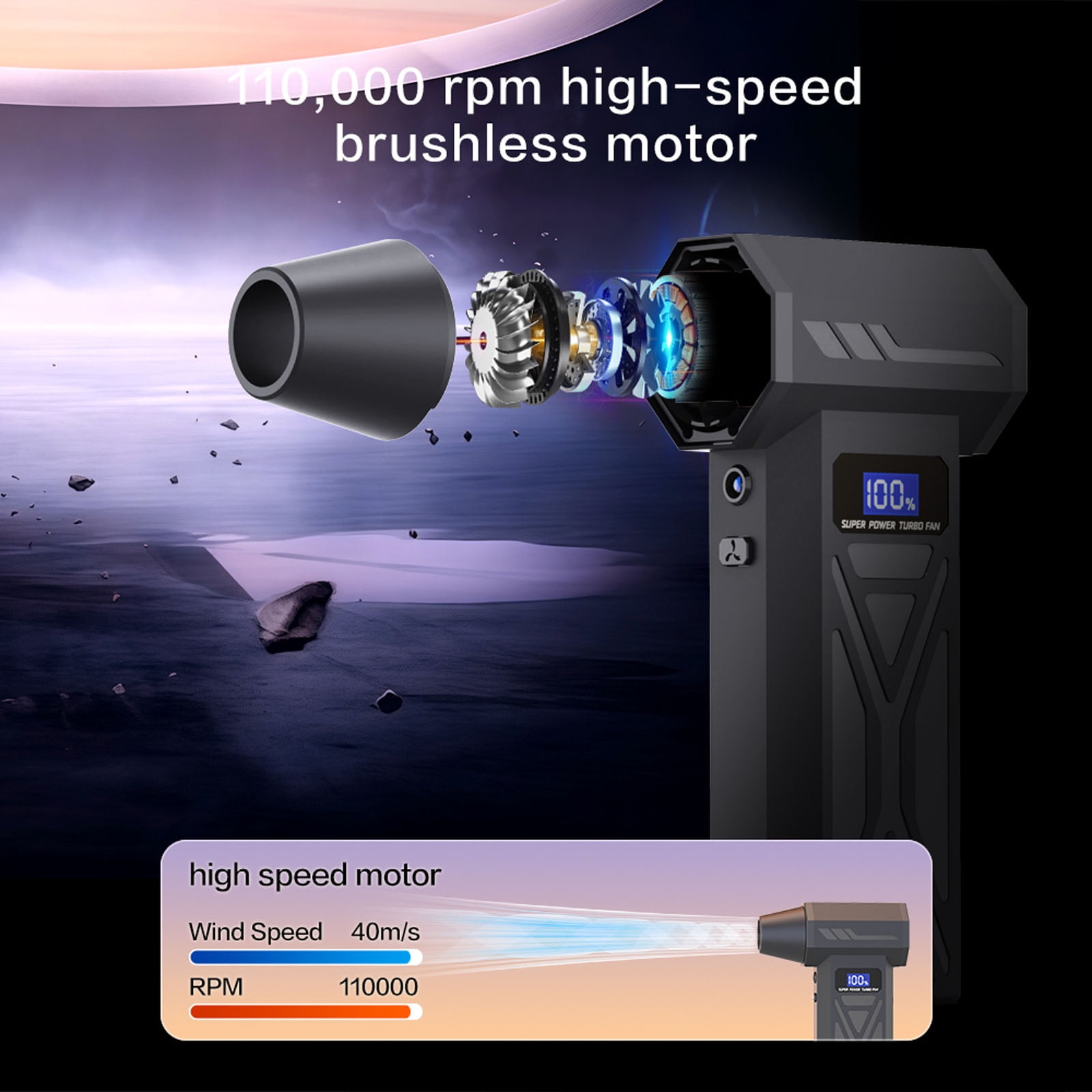 YiJuHui High Power Portable Snow Blower, Electric Air Duster with LED Display & 4 Speeds, 4000mAh Cordless Blower for Car Interior, Computer, Keyboard, Electronics Cleaning, Multi Nozzles Included