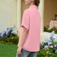 thumbnail image 4 of OIOLOYJM Girls Short Sleeve Dress Shirts Kids Spring Summer Cozy Soft School Uniform Casual Button Down Lapel Collared Shirt Pink 7-8 Year, 4 of 5