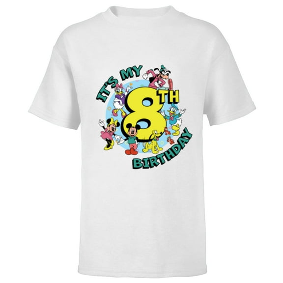 Disney Mickey and Friends It’s My Eighth 8th Birthday - Short Sleeve T-Shirt for Kids - Customized-White
