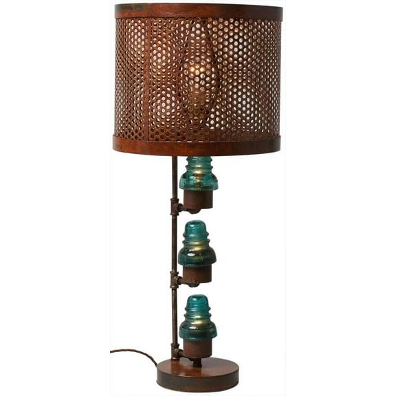Upcycled Table Lamp Vintage Glass Telegraph Insulator Lights Clear/Blue, Metal