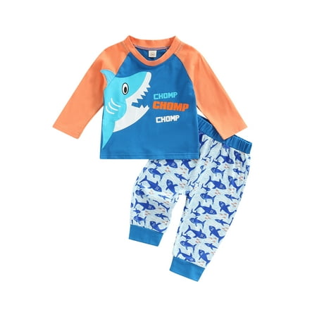 

Bagilaanoe 2Pcs Toddler Baby Boy Long Pants Set Shark Letter Print Long Sleeve Sweatshirt Pullover Tops+ Trousers 6M 12M 18M 24M 3T 4T Fall Casual Sweatsuit
