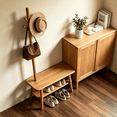 thumbnail image 4 of Solid Oak Coat Rack Freestanding,Natural Wood Entryway Bench with Coat Hooks & Shoe Shelf - Modern 5-Hook Hall Tree for Small Spaces, 2-in-1 Shoe Storage Bench, Quick Assembly, 4 of 12