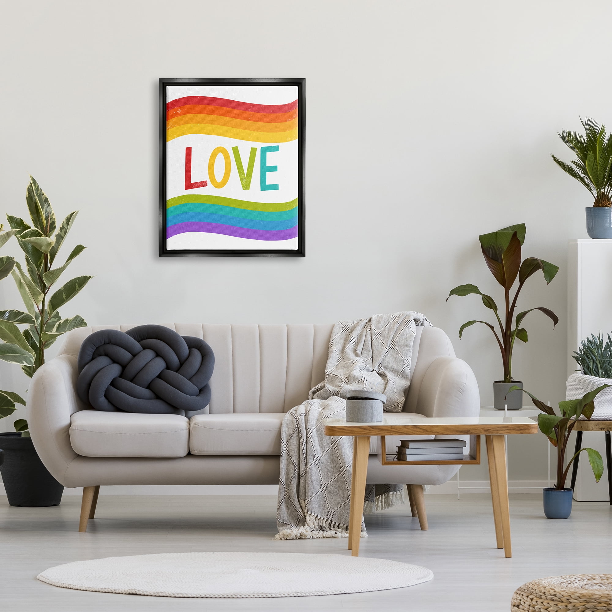 Stupell Industries Rainbow Love Pride Stripes Holiday Painting Black Floater Framed Art Print Wall Art