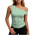 thumbnail image 3 of Feancey Women's One Shoulder Tank Tops Polka Dot Print Slim Fit Tanks Y2K Trendy Going Out Sleeveless T Shirts 2026 Summer Clothes Green L, 3 of 7