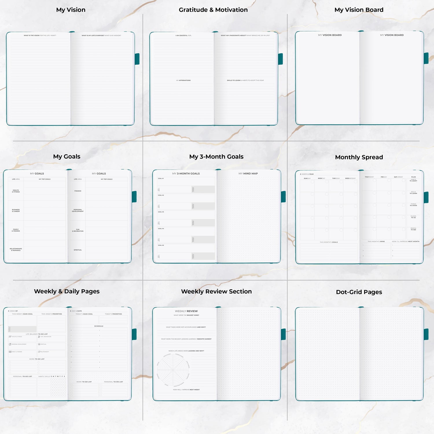 Clever Fox Planner Daily Premium Edition - Undated Luxurious Daily Planner with Hourly Schedule, Personal Organizer, Productivity & Goal Journal, Start Anytime, A5-sized, Lasts 6 Months - Viridian