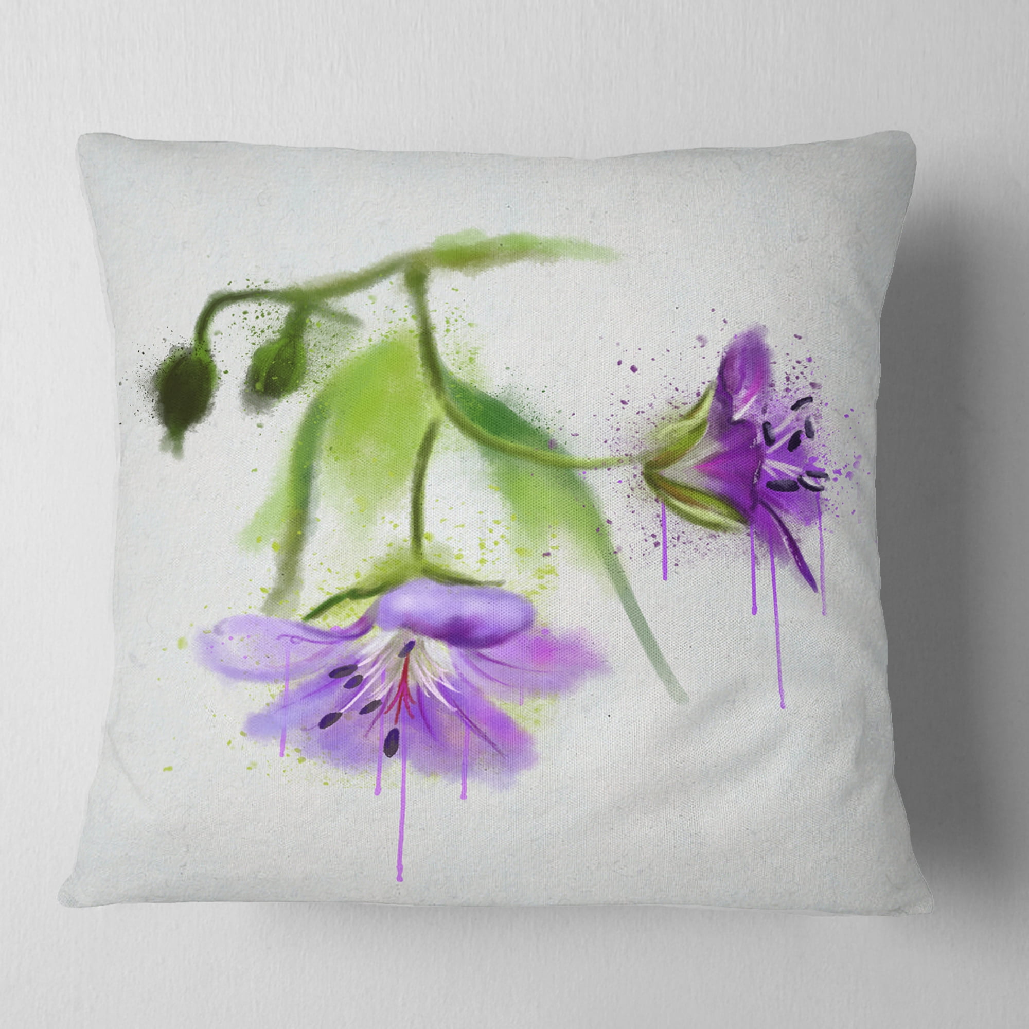 Designart Beautiful Blue Flowers with Stem - Floral Throw Pillow - 18x18