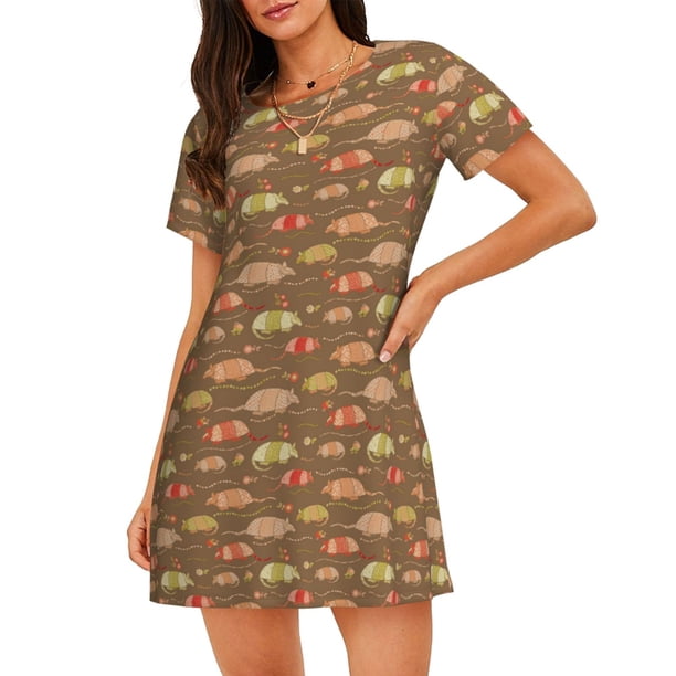 Easygdp Armadillo Floral 1 Camisón de manga corta para mujer, informal, estampado