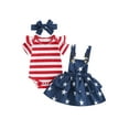 thumbnail image 2 of Baby Girls 4th of July Outfits Short Sleeve Romper + Suspender Skirt + Headband Set Newborn Clothes, 2 of 10