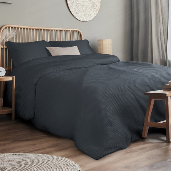 Dreamlab Funda de Edredón Tela Waffle. Funda para Duvet con Textura Suave y Transpirable, para Cualquier Temporada. Hipoalergénica. 3 Piezas, Tamaño Queen, Grafito