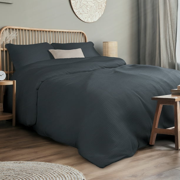 Dreamlab Funda de Edredón Tela Waffle. Funda para Duvet con Textura Suave y Transpirable, para Cualquier Temporada. Hipoalergénica. 3 Piezas, Tamaño Matrimonial, Grafito