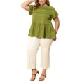 thumbnail image 3 of GRACE & GRANDEUR Women's Plus Size Babydoll Peplum Tops Pleated Front Ruffle Sleeve Crew Neck Flowy Casual Trendy Summer Blouses 2X Olive Green, 3 of 7