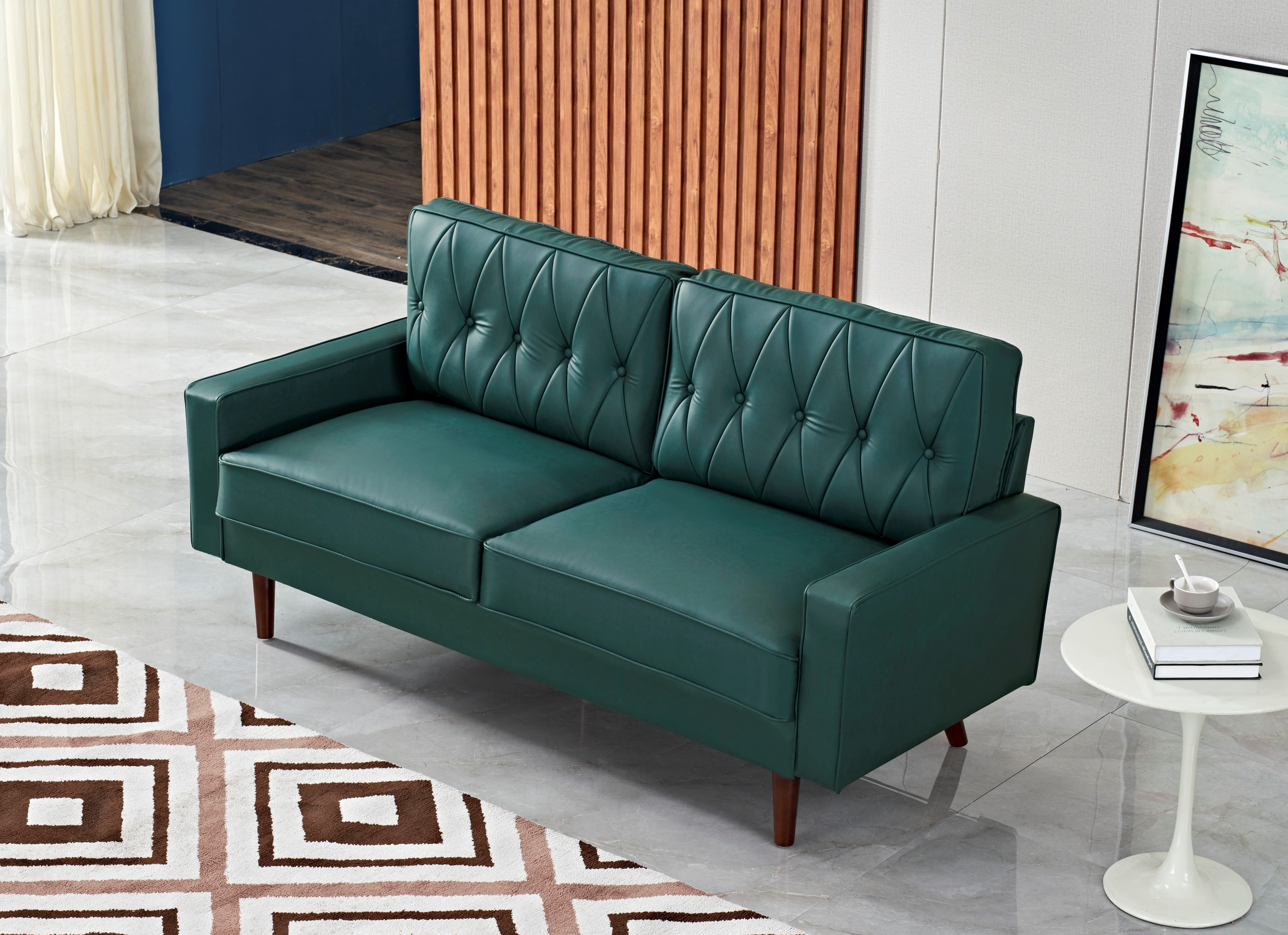 Uspridefurniture Acire 69.3" Faux Leather Cushion Back Sofa, Blue-Green