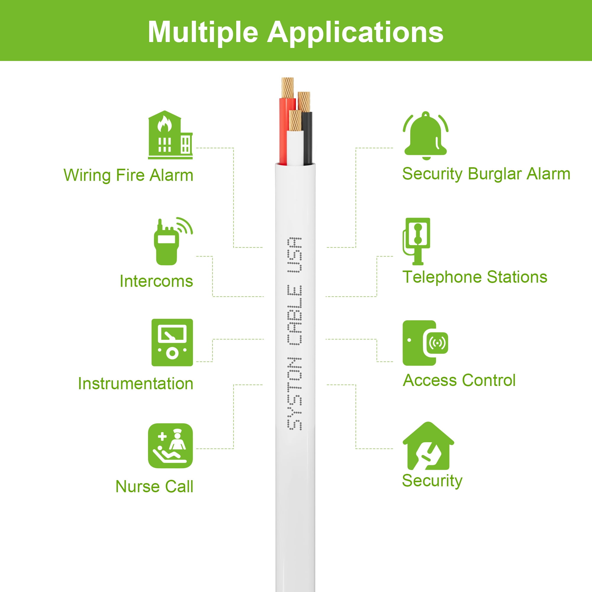 SYSTON 16/3 Fire Security Burglar Station Sound Alarm Control Cable Wire, Stranded Copper 16 AWG 3 Conductors Plenum-Rated CL3P Unshielded, UL/ETL Listed for Indoor/Outdoor Low Voltage Application