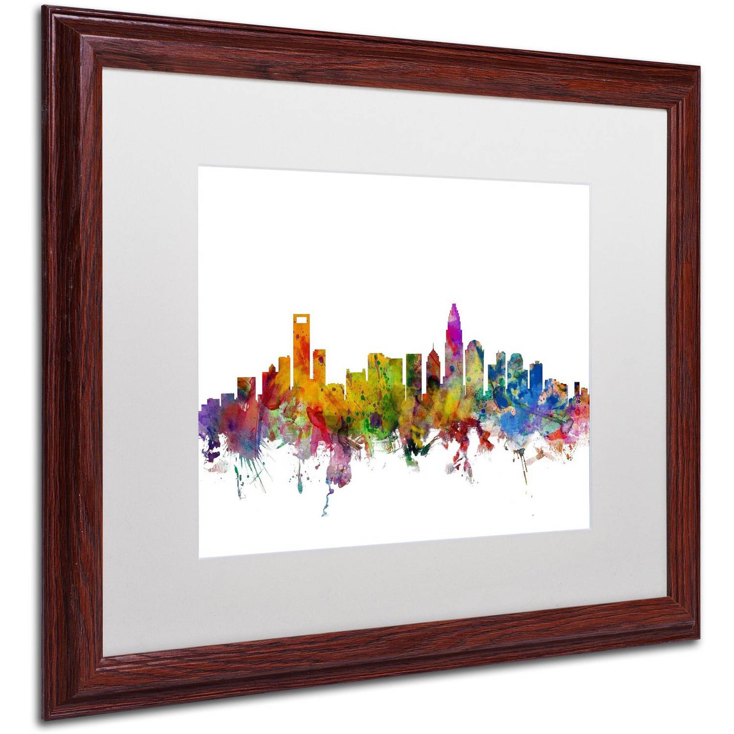 Trademark Fine Art 'Charlotte North Carolina Skyline' Canvas Art by Michael Tompsett, White Matte, Wood Frame