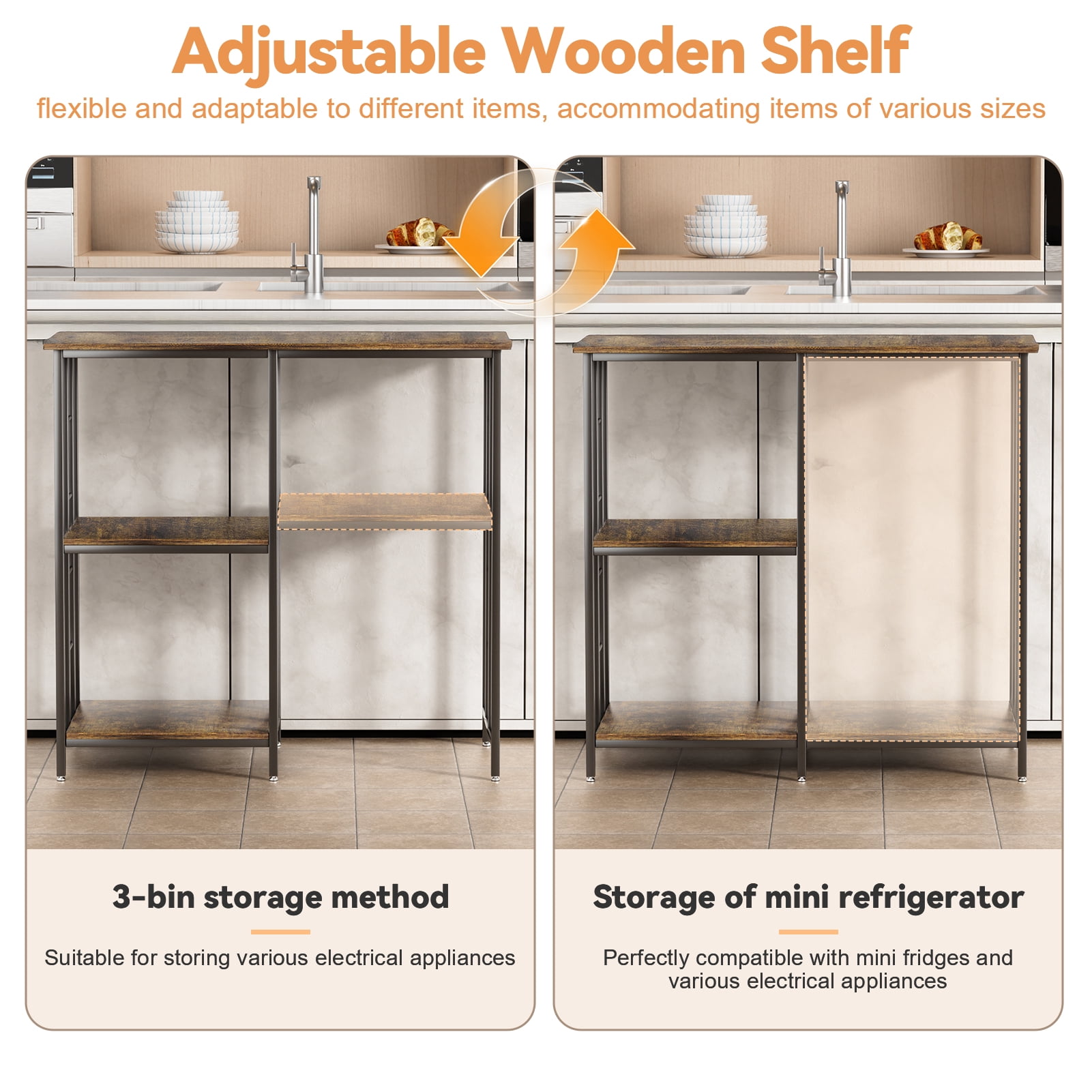 Yedigre 4-Tier Adjustable Heavy Duty Storage Rack, 350KG Load Capacity Microwave Oven & Mini Fridge Stand for Kitchen, Living Room, Office