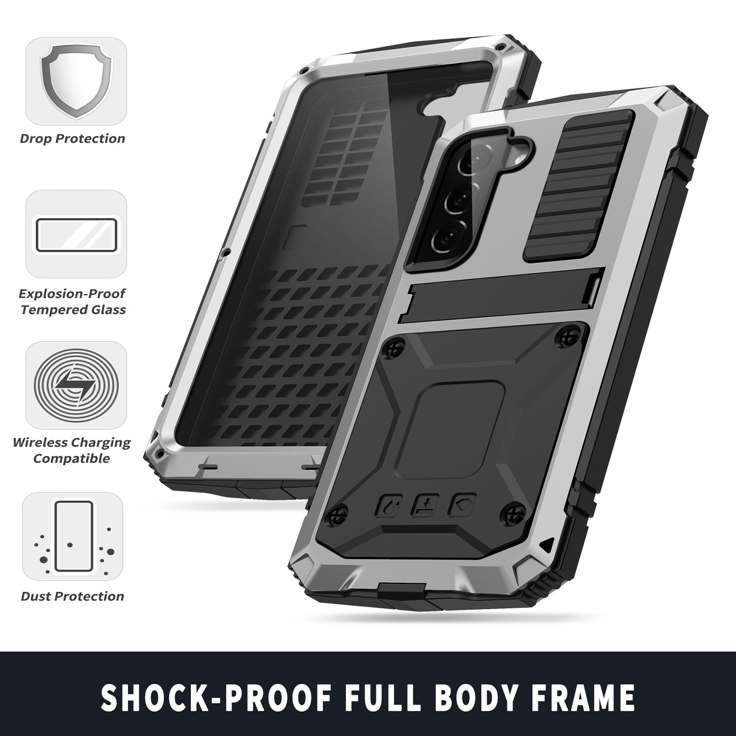 WTYOO for Samsung Galaxy S21 FE Case: Rugged Durable Armor Shell with  Kickstand & Holster | Shockproof Protector Heavy Duty Military Grade  Protection