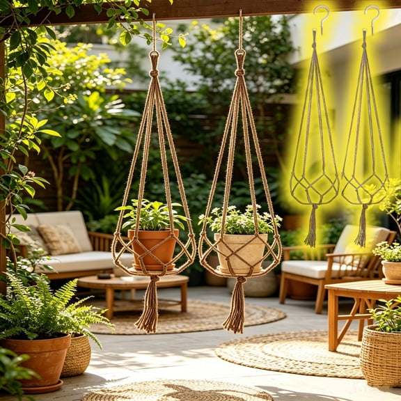 2 Pack 35.43 Inch Large Macrame Plants Hanger Rope to Hang Flower Pot Plants Holder for Indoor Outdoor Decorations, 4 Legs