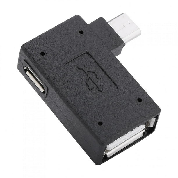 2 adaptadores USB 2.0 hembra a macho Micro OTG, puerto de fuente de alimentación, ángulo de 90 grados a la izquierda y 90 grados a la derecha