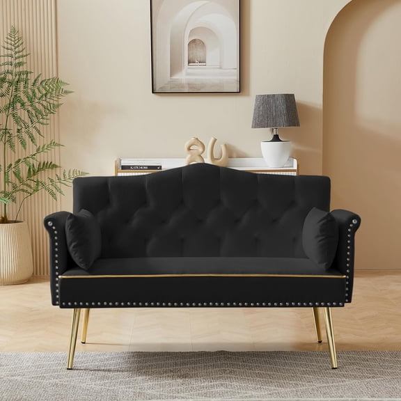 YWEN 55-Inch Modern Velvet Loveseat Sofa with Gold Metal Legs & Side Pockets, Tufted Backrest, Perfect for Living Room, Bedroom, or Office